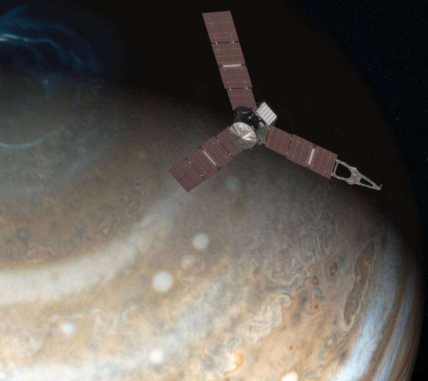 Juno entra nell'atmosfera di Giove in un disegno