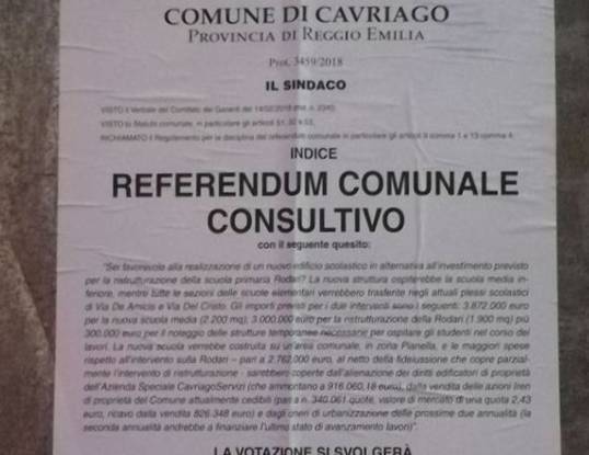 Cavriago, referendum nuova scuola: vince l’astensionismo