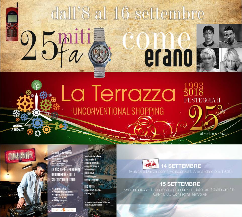 Il Centro Acquisti “La Terrazza” compie 25 anni - Musica, mostre, amarcord, cene a tanto altro dall’8 al 16 settembre a Montecchio